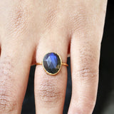 Bague dorée martelée et pierre facettée - 50 / LABRADORITE