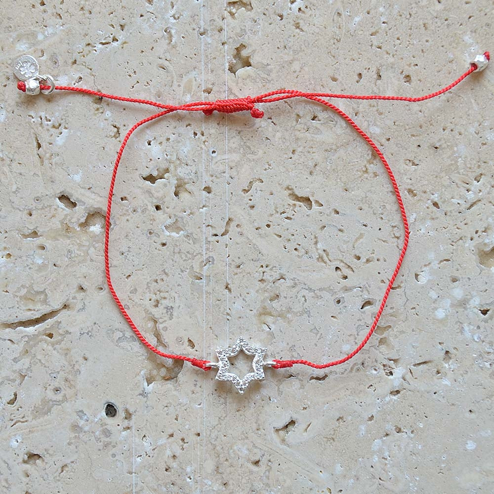 Bracelet fin tressé etoile de David argent 925 et zircons