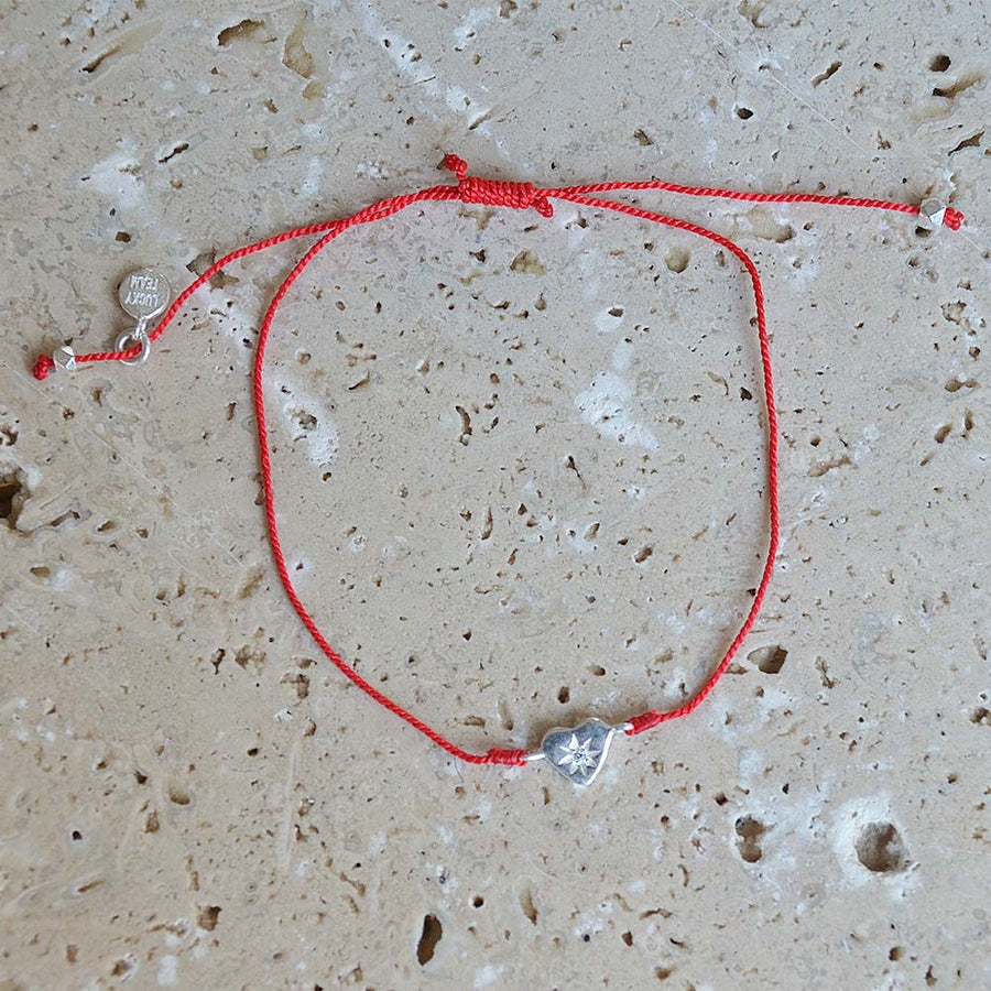 Bracelet fil fin coloré coeur argent 925 et zircon - ROUGE