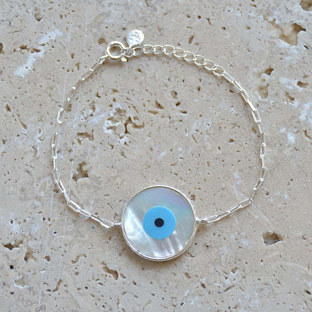 Bracelet argent 925 et oeil nacre - XL