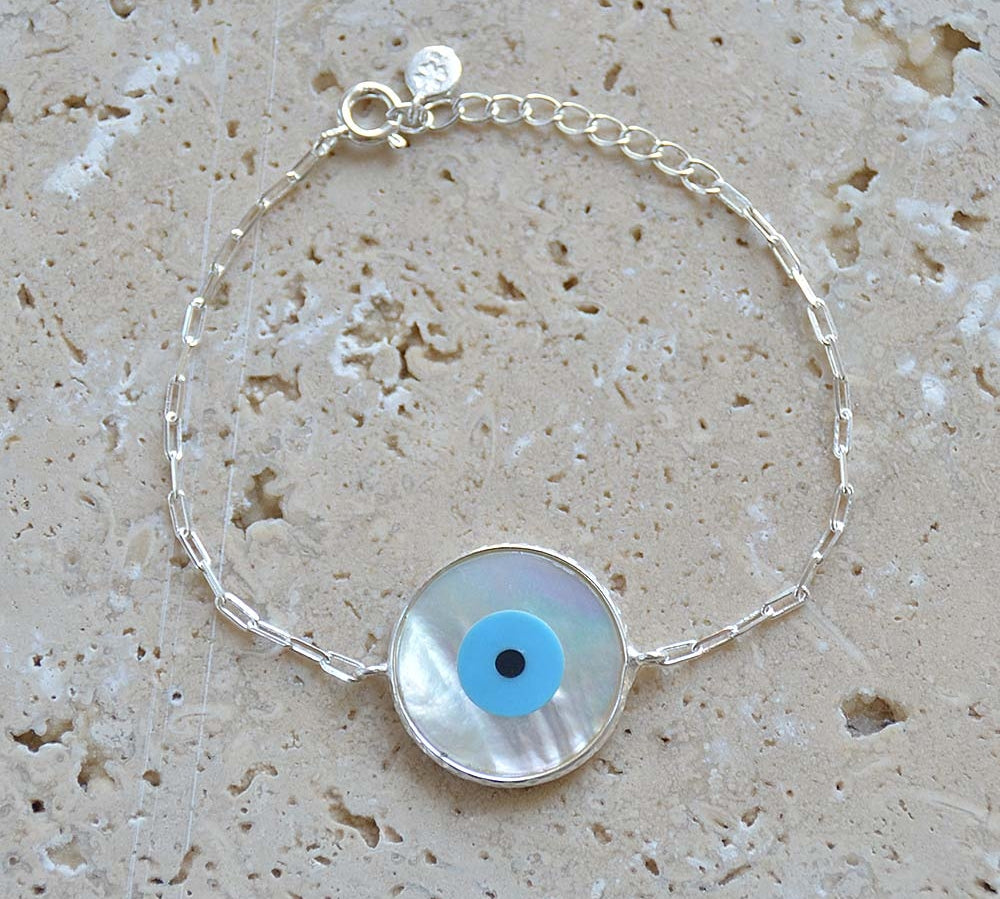 Bracelet argent 925 et oeil nacre - XL
