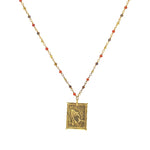 Sautoir doré pierres et plaque mains - ONYX ROUGE - OEIL DE