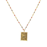 Sautoir doré pierres et plaque mains - ONYX ROUGE - OEIL DE