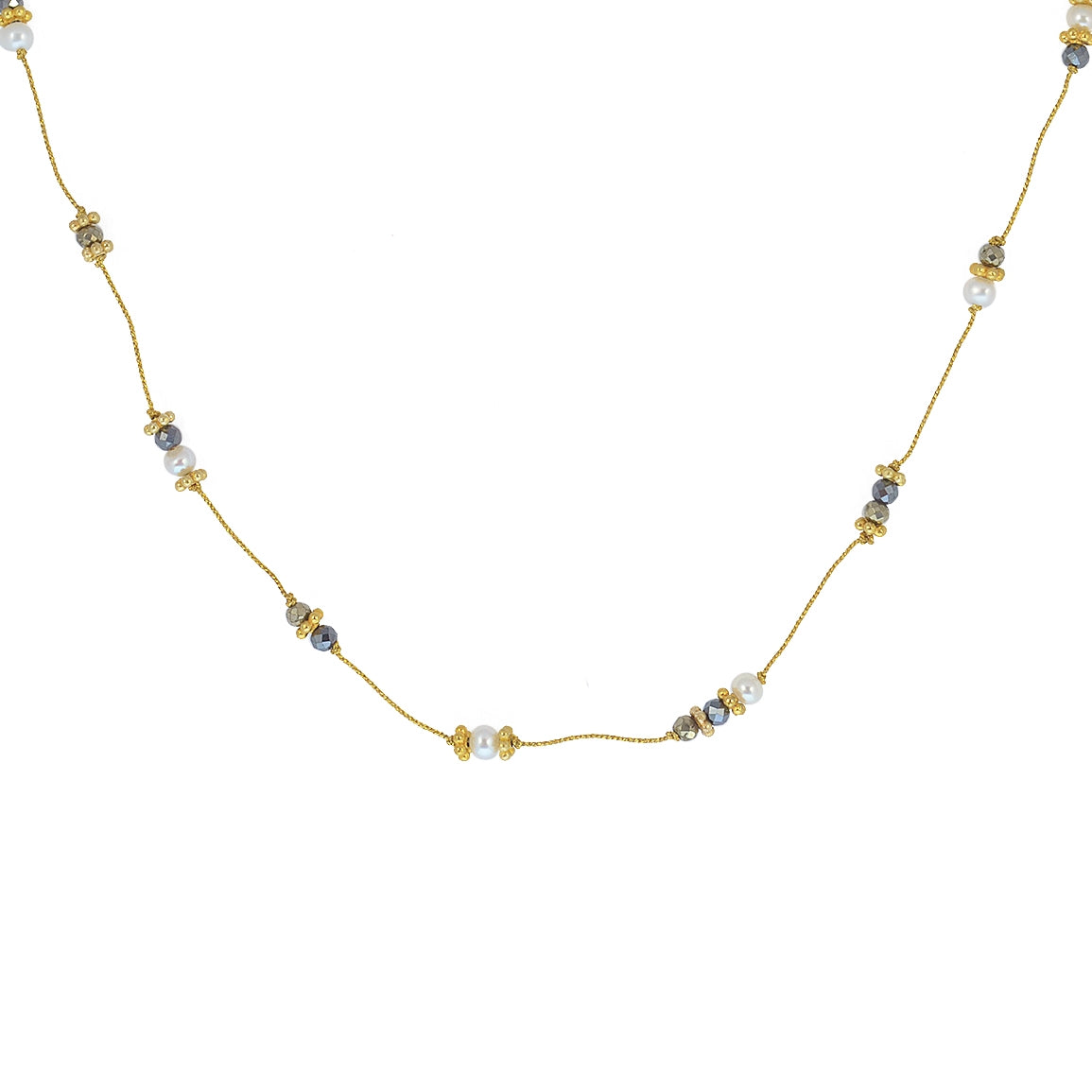Collier doré pierres et disques dorés - PERLE - PYRITE