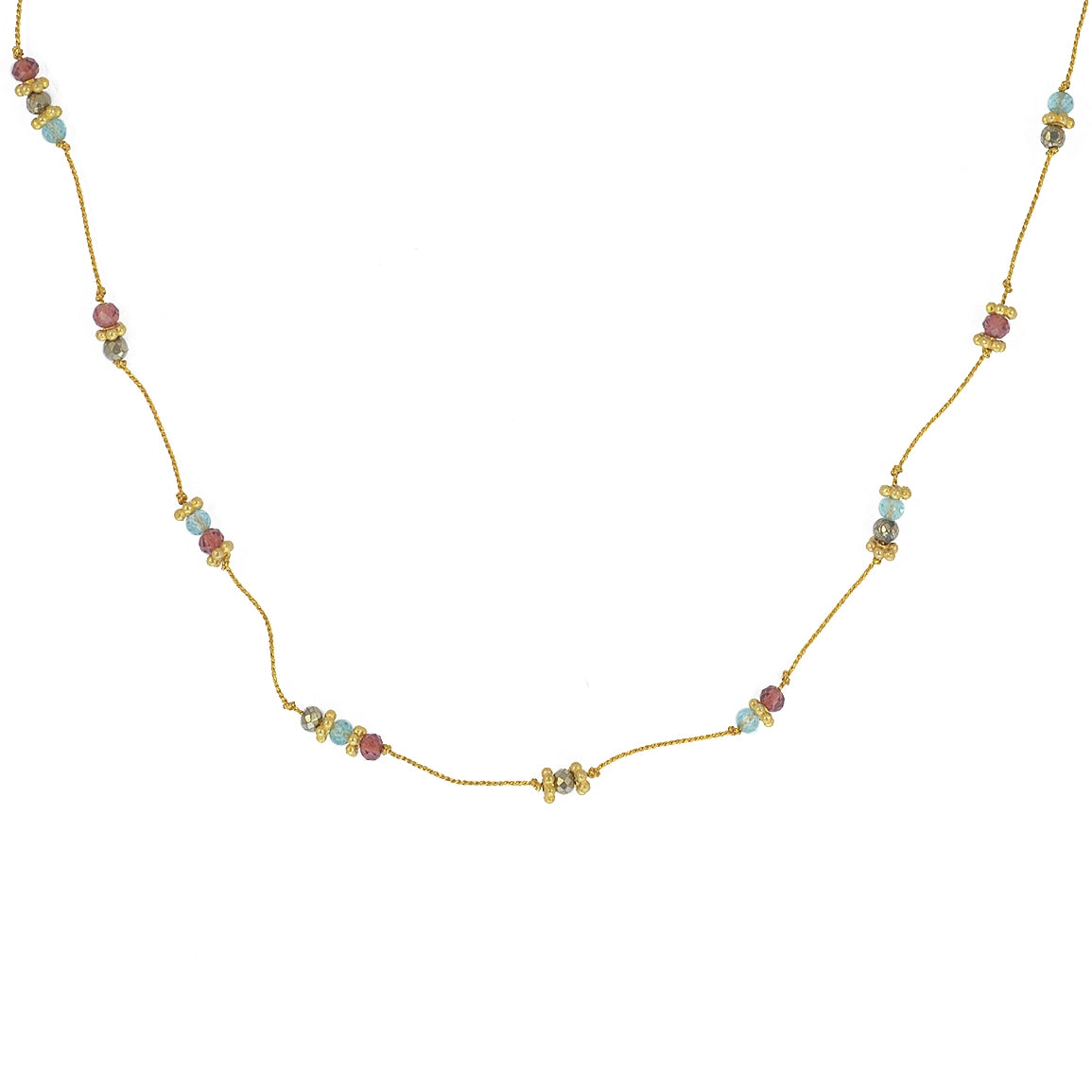 Collier doré pierres et disques dorés - PYRITE - GRENAT -