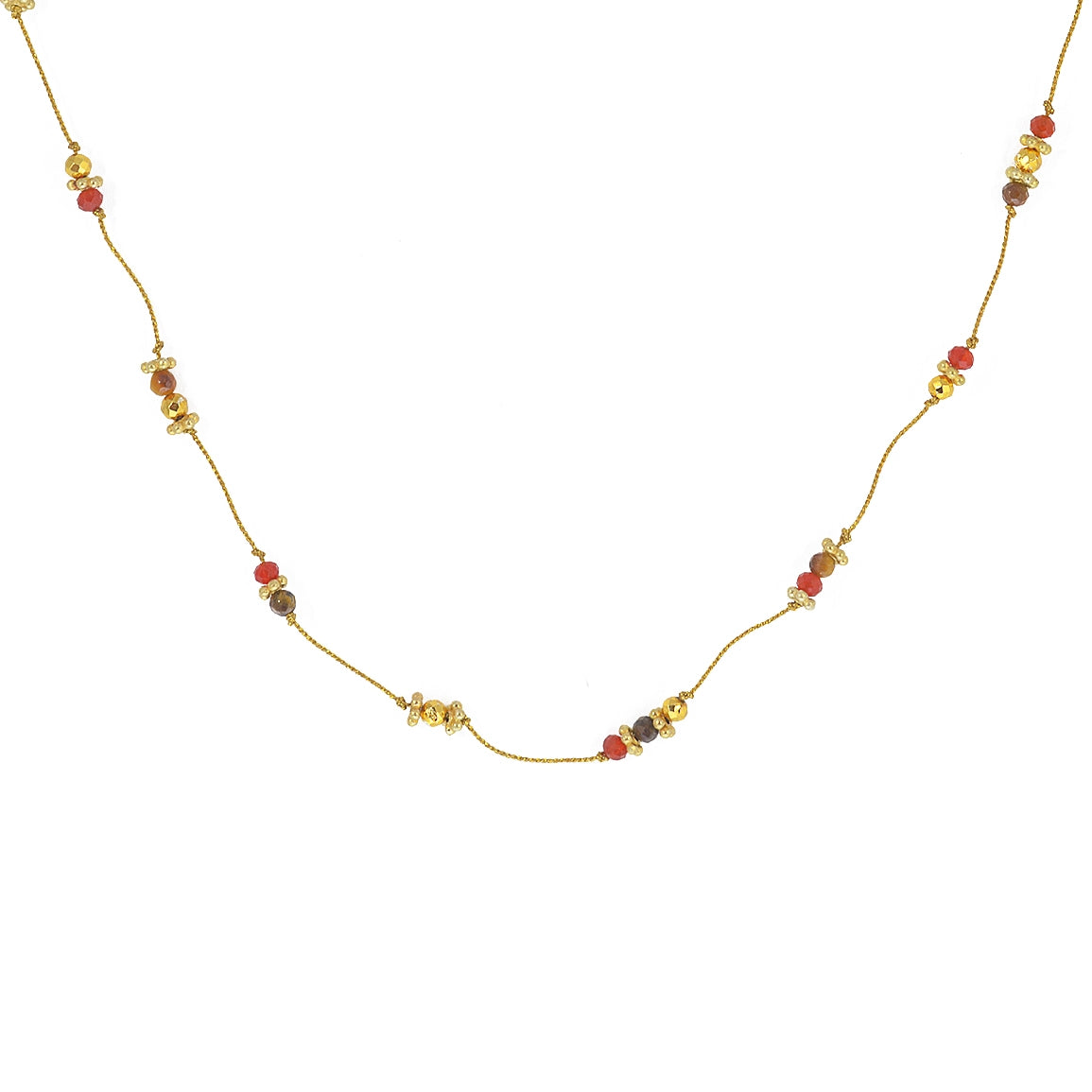 Collier doré pierres et disques dorés - ONYX ROUGE - PYRITE