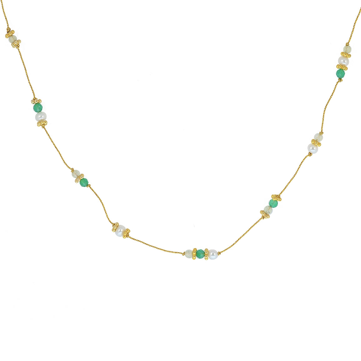 Collier doré pierres et disques dorés - ONYX VERTE -