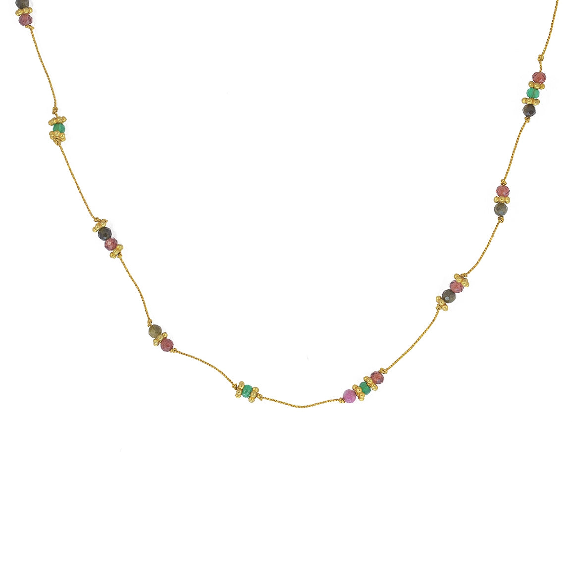 Collier doré pierres et disques dorés - ONYX VERTE - GRENAT