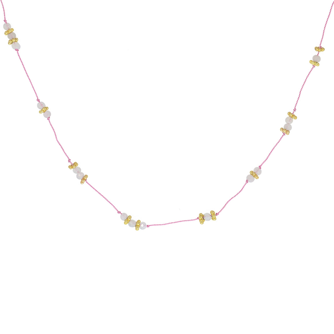Collier doré pierres et disques dorés - QUARTZ ROSE - PIERRE