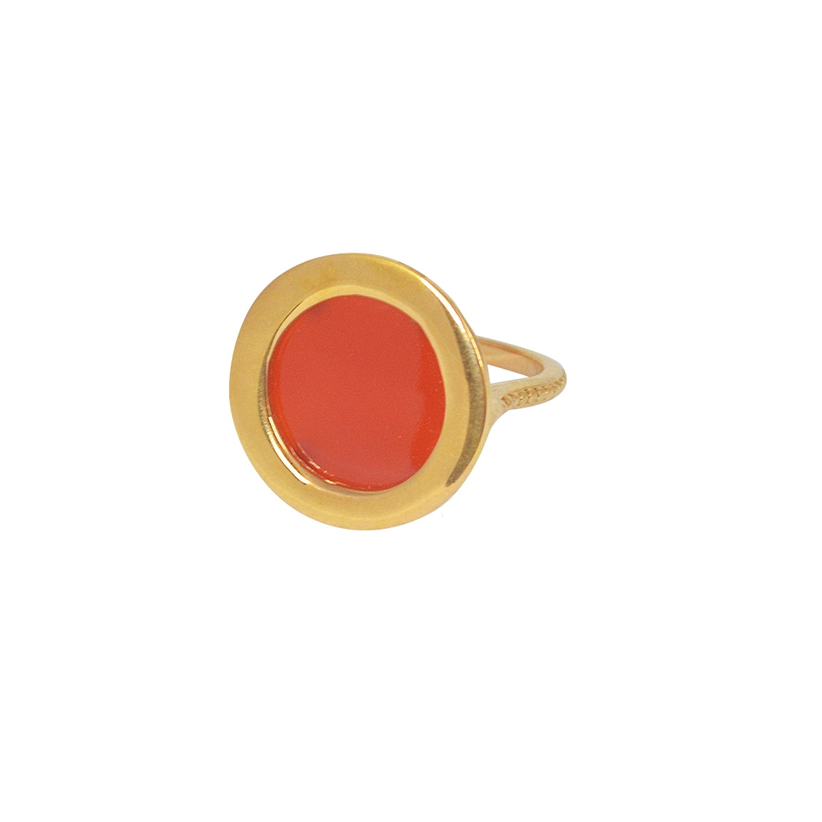 Bague dorée pierre ronde plate - 52 / ONYX ROUGE
