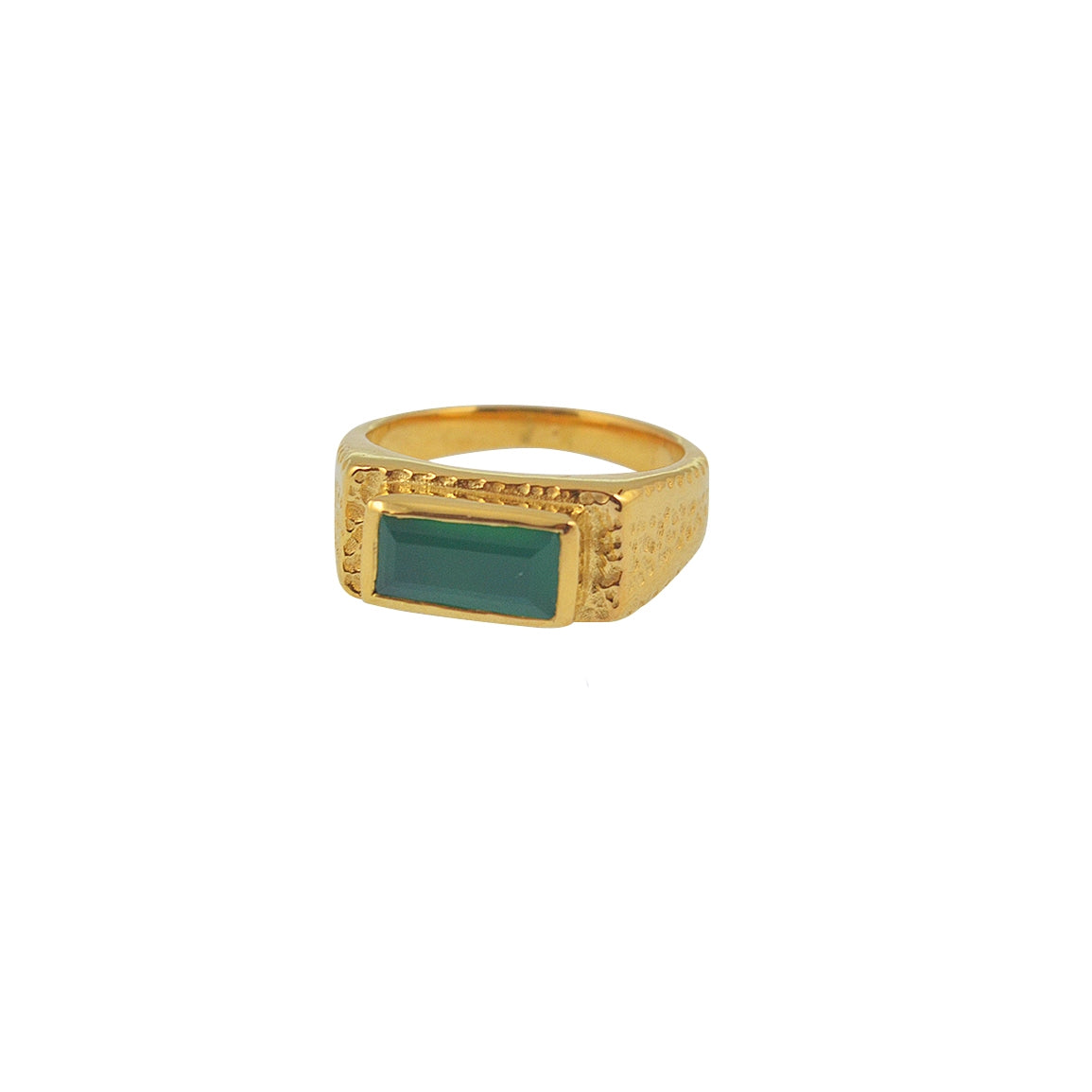 Chevaliere dorée texturée et pierre - 50 / ONYX VERTE