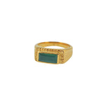 Chevaliere dorée texturée et pierre - 50 / ONYX VERTE