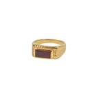Chevaliere dorée texturée et pierre - 50 / ONYX ROUGE