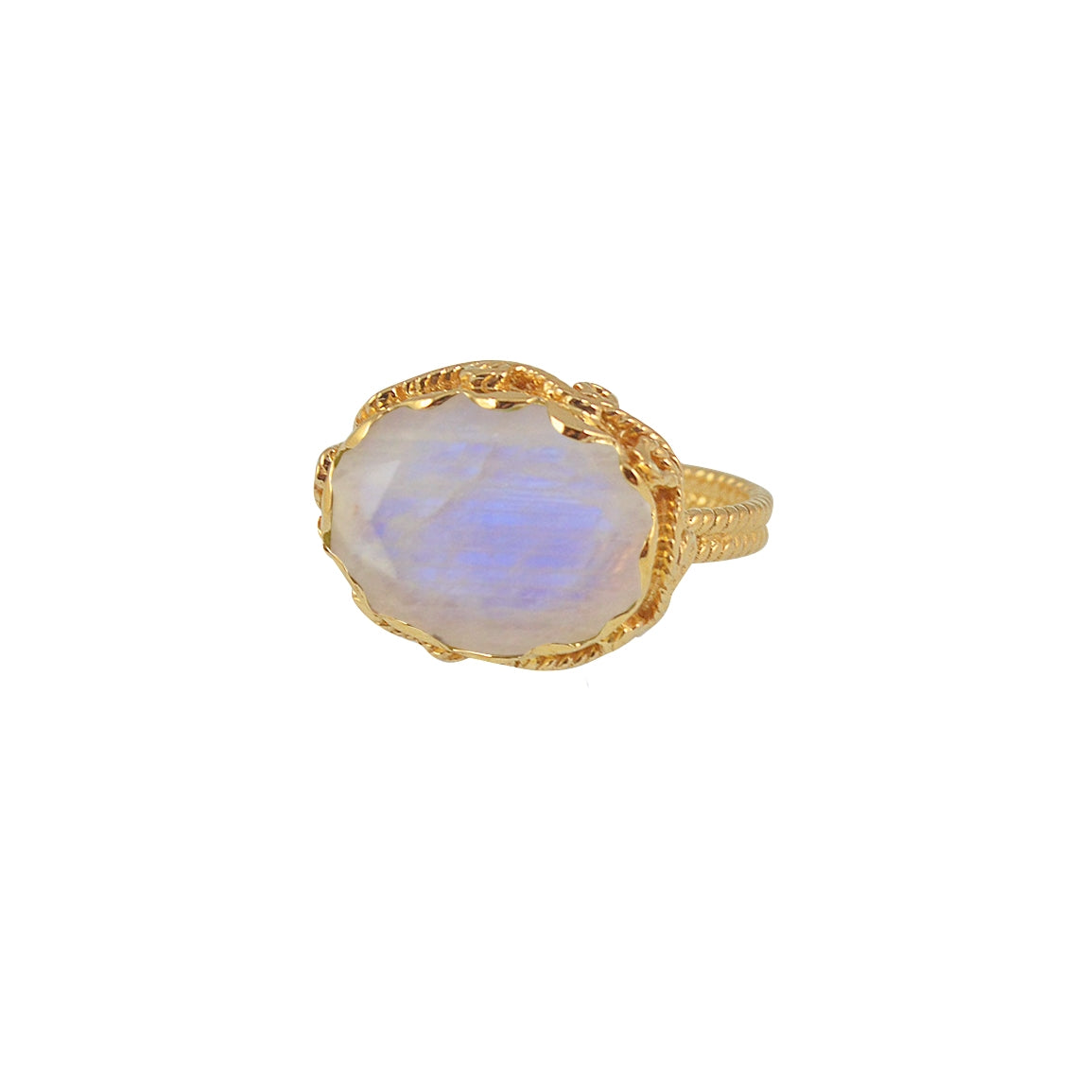 Bague dorée XXL et piere ovale
