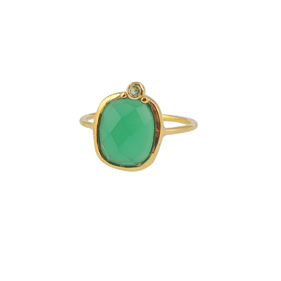 Bague dorée duo pierre facettée - 50 / ONYX VERTE &