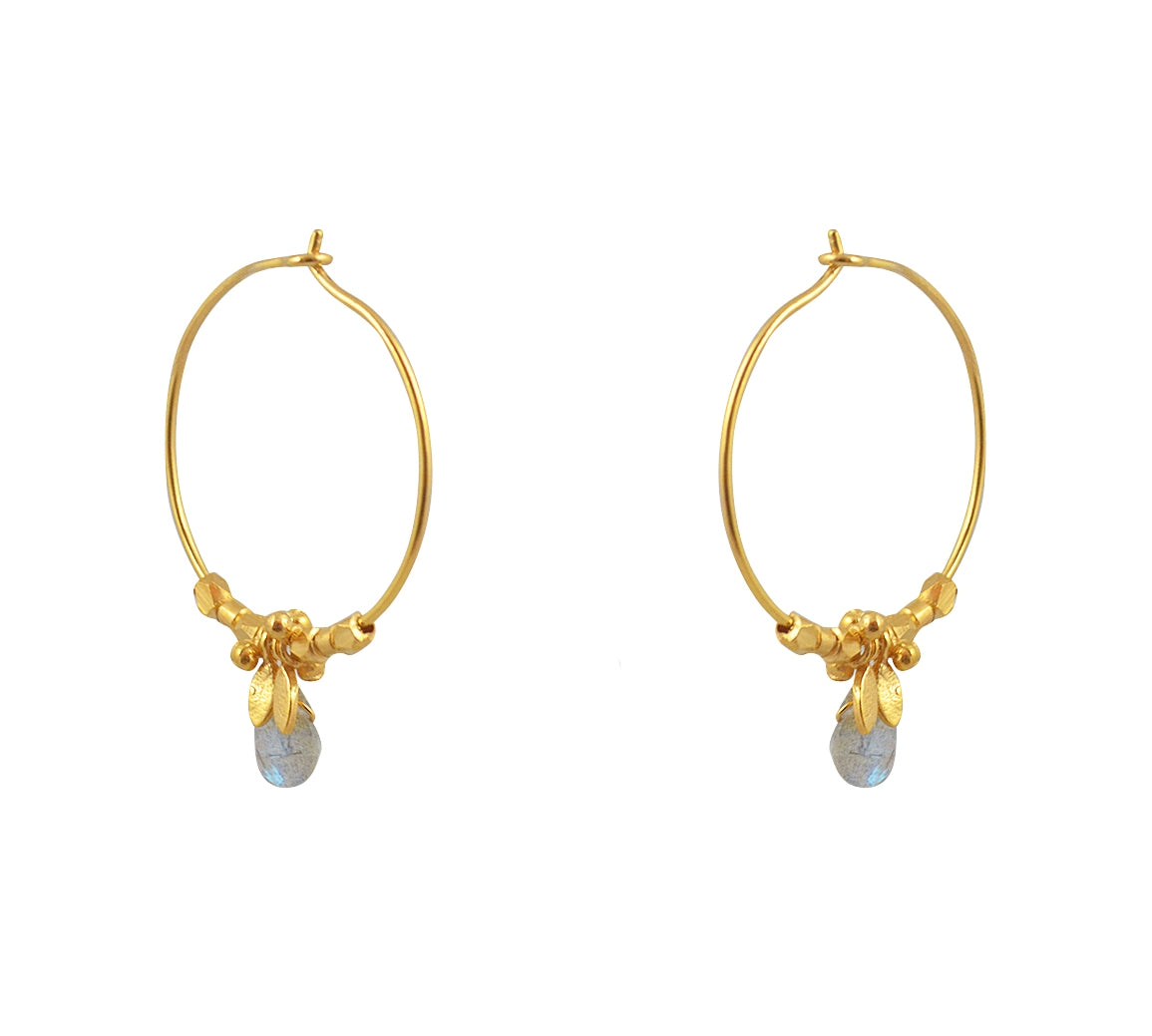 Créoles dorées pierre goutte et pampilles - LABRADORITE