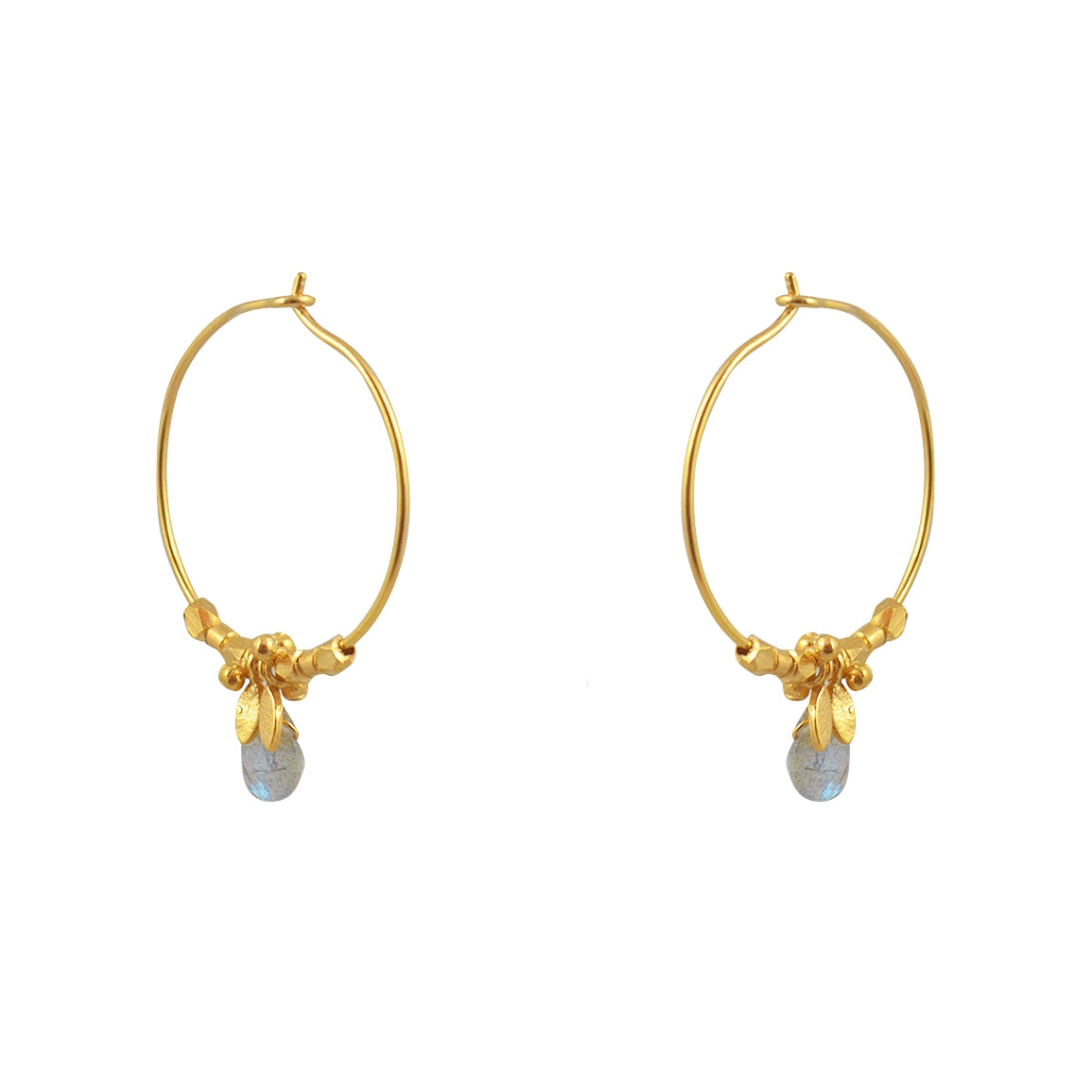 Créoles dorées pierre goutte et pampilles - LABRADORITE