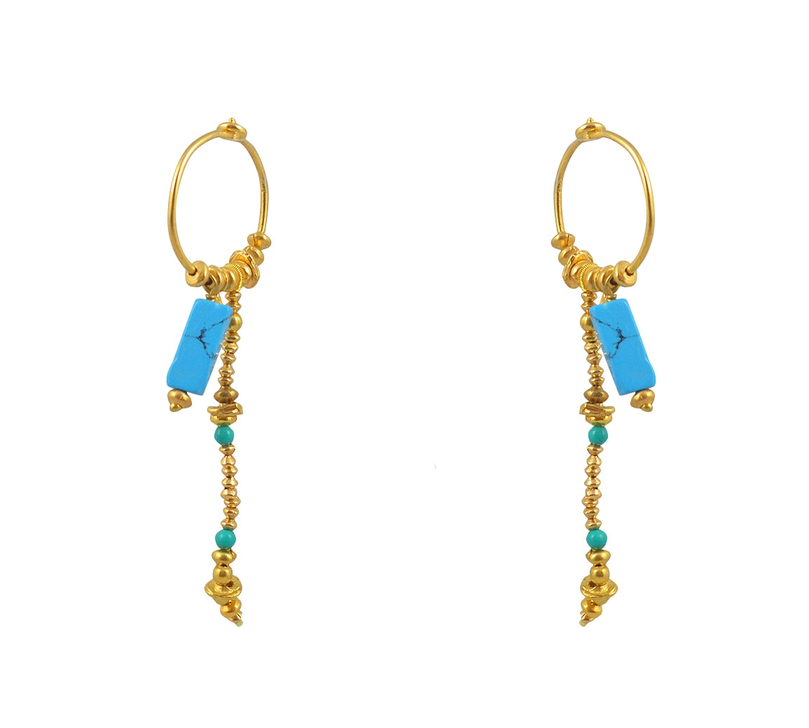 Mini créoles dorées chaine et pierres - TURQUOISE