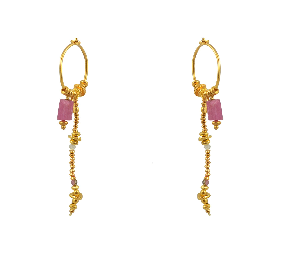 Mini créoles dorées chaine et pierres - TOURMALINE