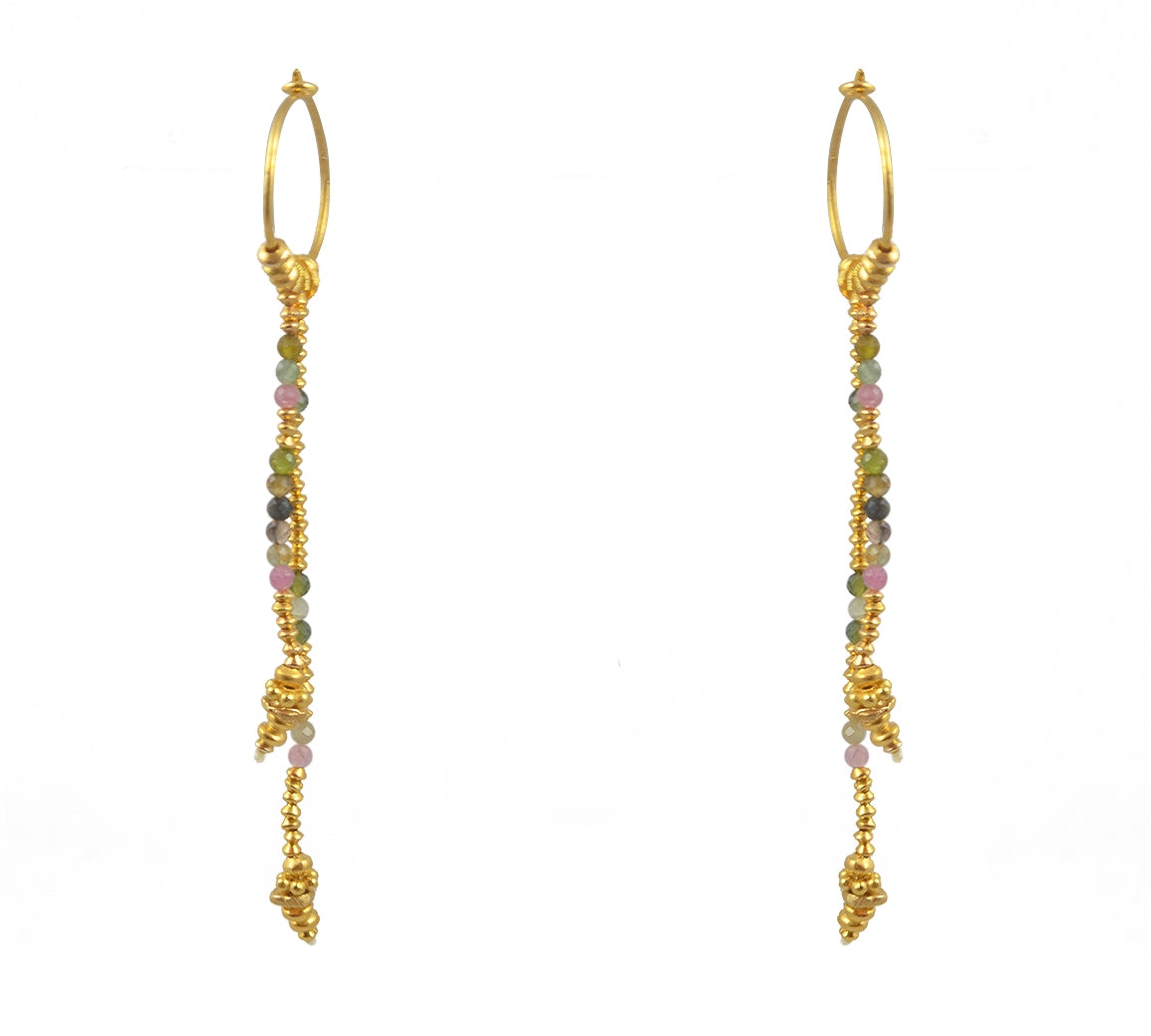 Mini créoles dorées longues chaines et pierres - TOURMALINE