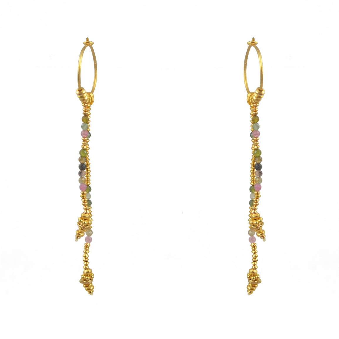 Mini créoles dorées longues chaines et pierres - TOURMALINE