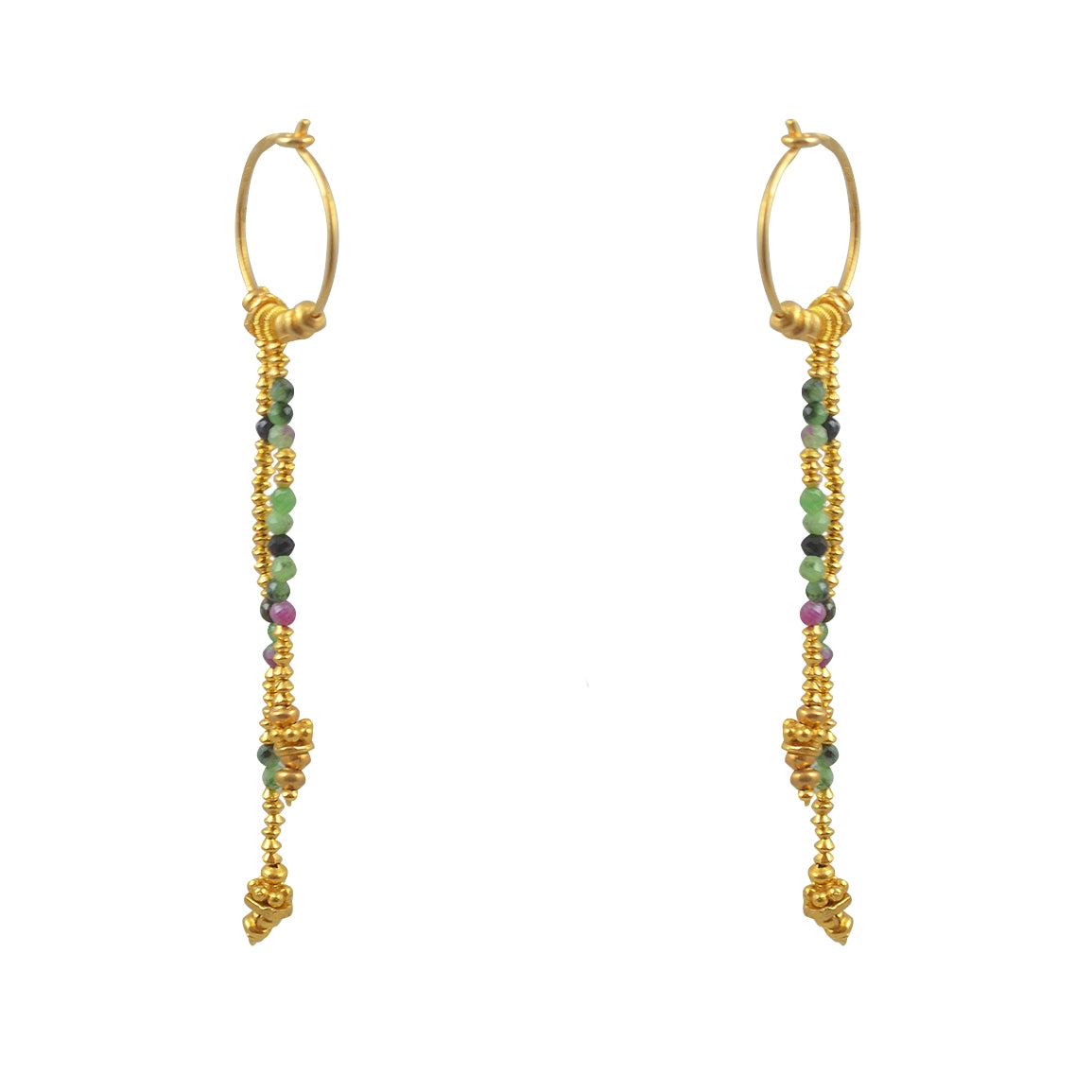 Mini créoles dorées longues chaines et pierres - RUBIS