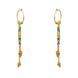 Mini créoles dorées longues chaines et pierres - RUBIS