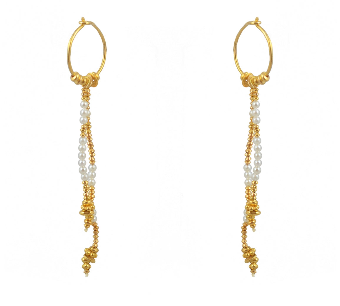Mini créoles dorées longues chaines et pierres - PERLE DE