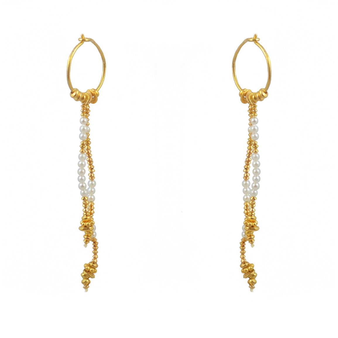 Mini créoles dorées longues chaines et pierres - PERLE DE