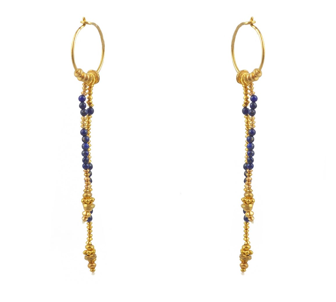 Mini créoles dorées longues chaines et pierres - LAPIS