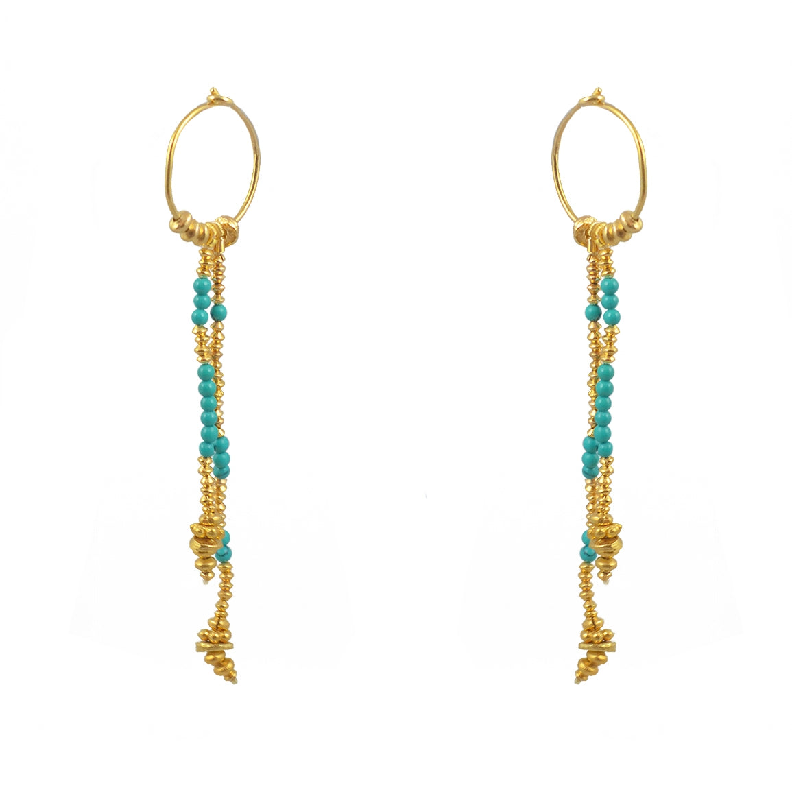 Mini créoles dorées longues chaines et pierres - TURQUOISE