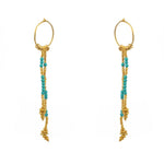 Mini créoles dorées longues chaines et pierres - TURQUOISE