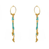 Mini créoles dorées longues chaines et pierres - TURQUOISE