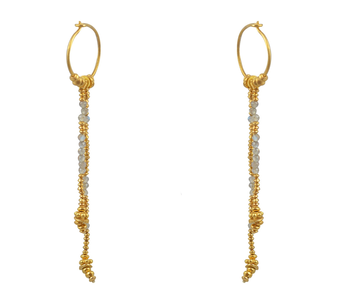 Mini créoles dorées longues chaines et pierres - LABRADORITE