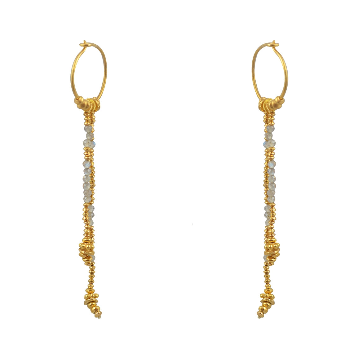 Mini créoles dorées longues chaines et pierres - LABRADORITE