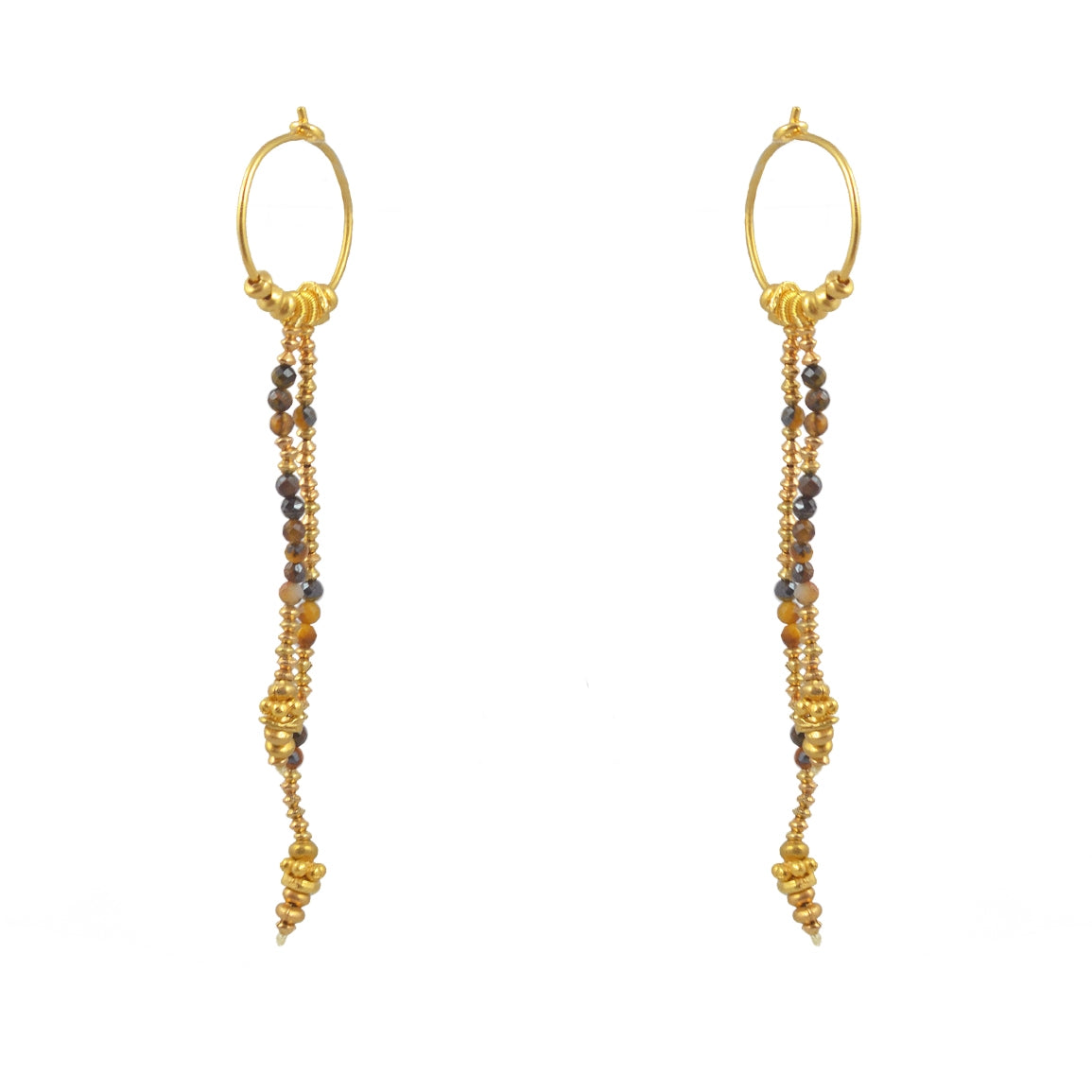 Mini créoles dorées longues chaines et pierres - OEIL DE