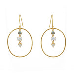 Boucles dorées anneau et multi pierres - LABRADORITE - PERLE