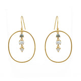 Boucles dorées anneau et multi pierres - LABRADORITE - PERLE
