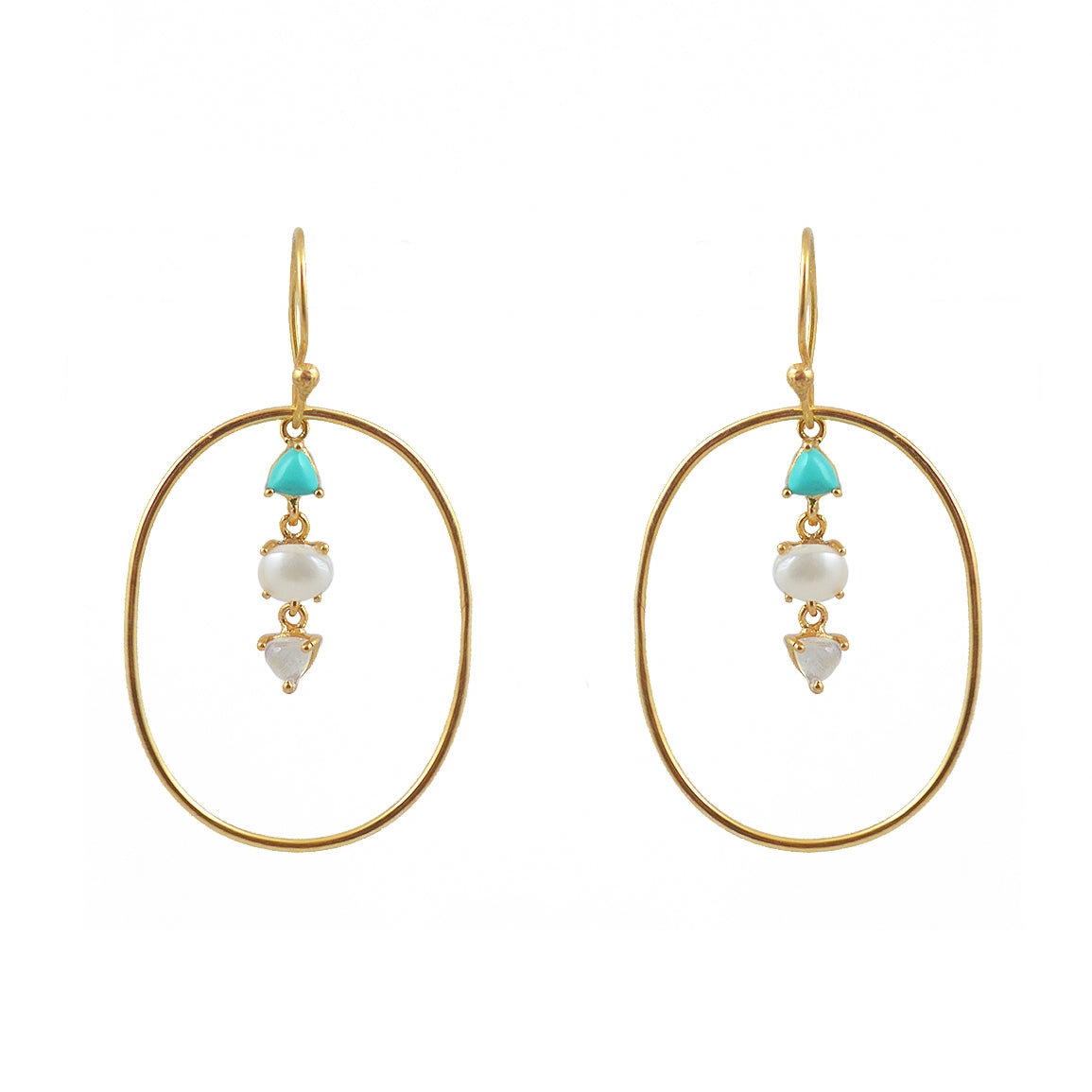 Boucles dorées anneau et multi pierres