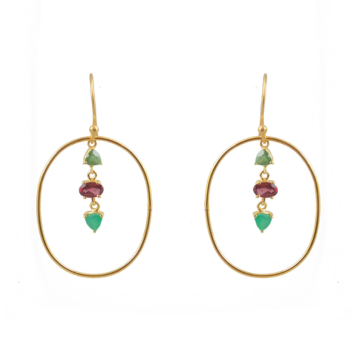 Boucles dorées anneau et multi pierres - TOURMALINE - GRENAT