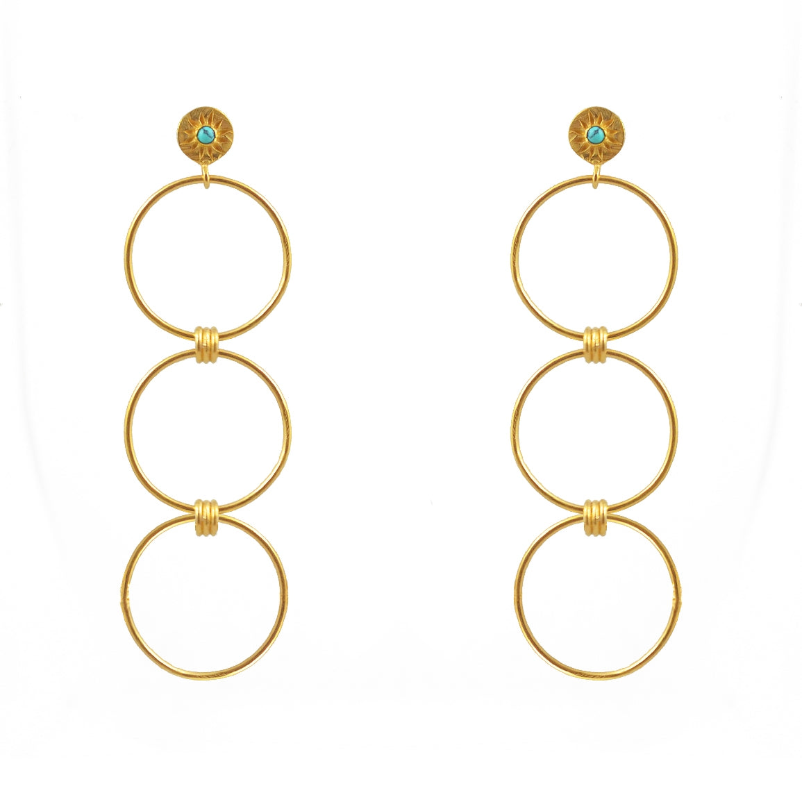Boucles dorées anneaux soleil et pierre - TURQUOISE
