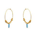 Créoles XL dorées boules et pierres - TURQUOISE - boucles