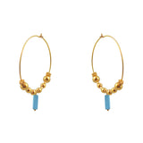 Créoles XL dorées boules et pierres - TURQUOISE - boucles