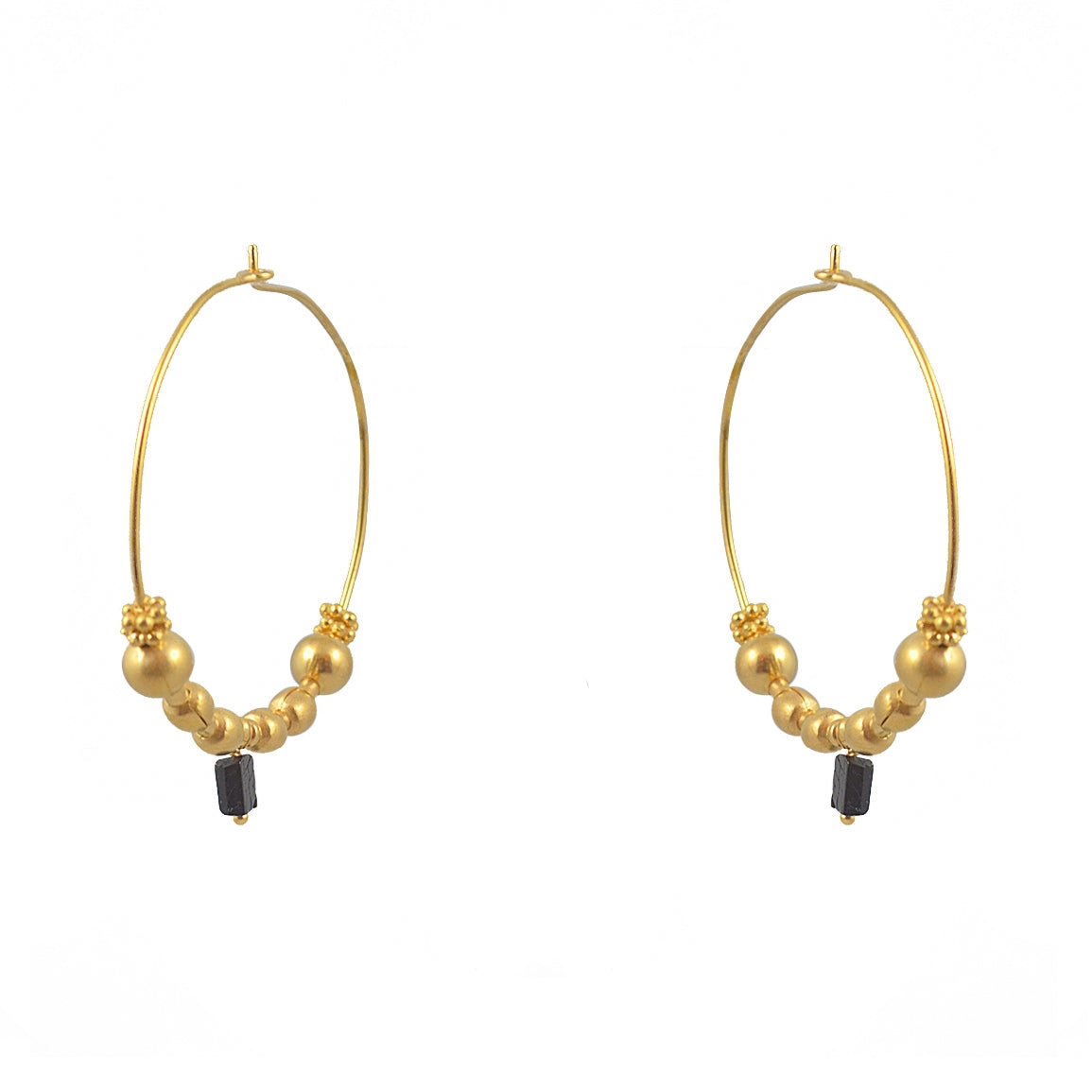 Créoles XL dorées boules et pierres - TOURMALINE - boucles