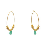 Créoles XL dorées boules et pierres - ONYX VERTE - boucles