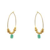 Créoles XL dorées boules et pierres - ONYX VERTE - boucles