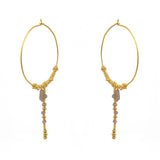XL gold hoop earrings with chain and stones