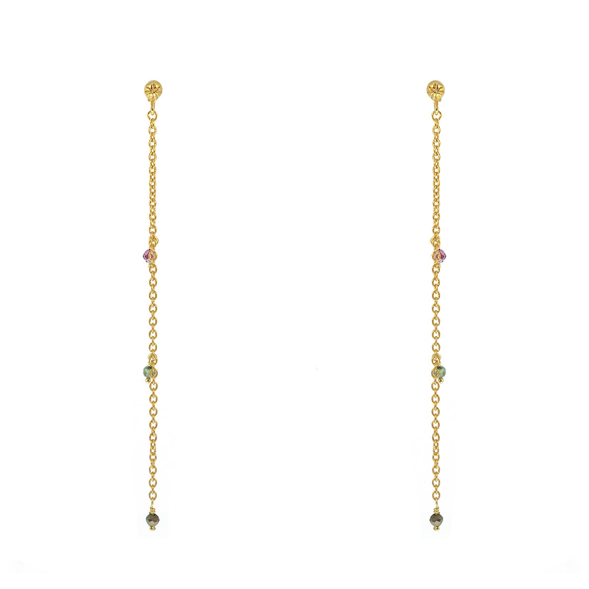 Boucles dorées chaine et pierres - GRENAT - EMERAUDE -