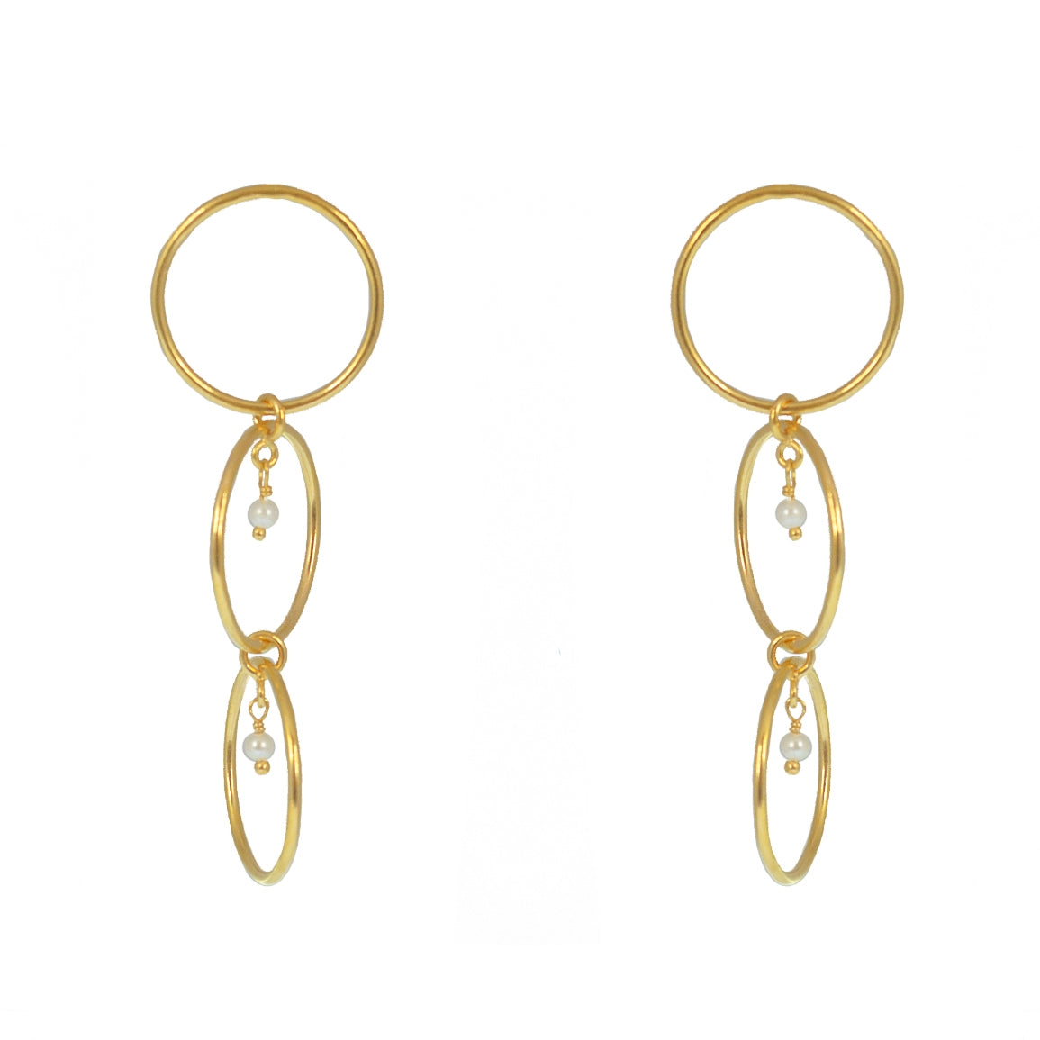 Boucles dorées anneaux et pierre - PERLE DE CULTURE