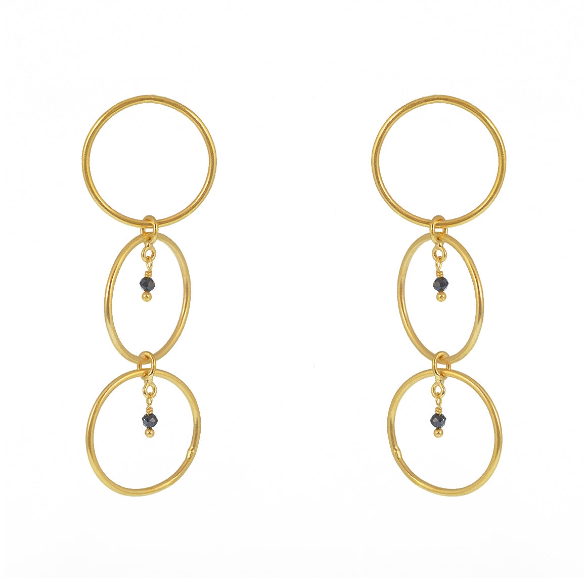 Boucles dorées anneaux et pierre - ONYX NOIRE